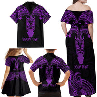 Personalised New Zealand Te Reo Maori Family Matching Off Shoulder Maxi Dress and Hawaiian Shirt Kia Kaha Maori Language Week Purple Style LT9 - Wonder Print Shop
