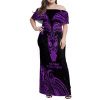 Personalised New Zealand Te Reo Maori Family Matching Off Shoulder Maxi Dress and Hawaiian Shirt Kia Kaha Maori Language Week Purple Style LT9 - Wonder Print Shop