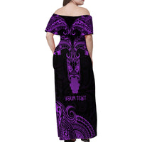 Personalised New Zealand Te Reo Maori Family Matching Off Shoulder Maxi Dress and Hawaiian Shirt Kia Kaha Maori Language Week Purple Style LT9 - Wonder Print Shop