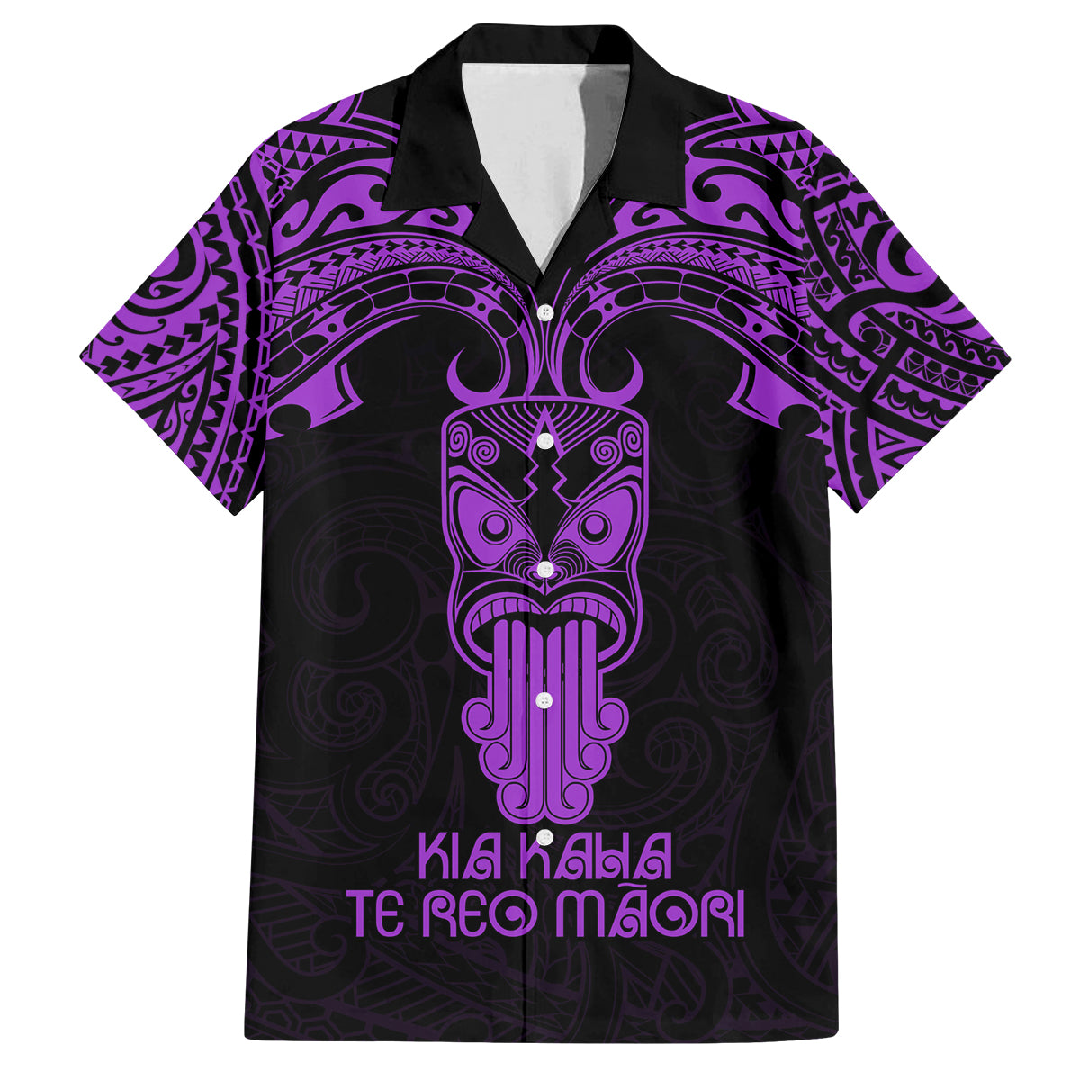 Personalised New Zealand Te Reo Maori Family Matching Off Shoulder Short Dress and Hawaiian Shirt Kia Kaha Maori Language Week Purple Style LT9 - Wonder Print Shop