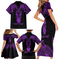 Personalised New Zealand Te Reo Maori Family Matching Short Sleeve Bodycon Dress and Hawaiian Shirt Kia Kaha Maori Language Week Purple Style - Wonder Print Shop