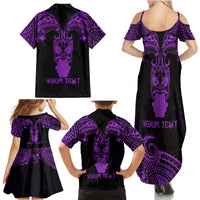 Personalised New Zealand Te Reo Maori Family Matching Summer Maxi Dress and Hawaiian Shirt Kia Kaha Maori Language Week Purple Style - Wonder Print Shop