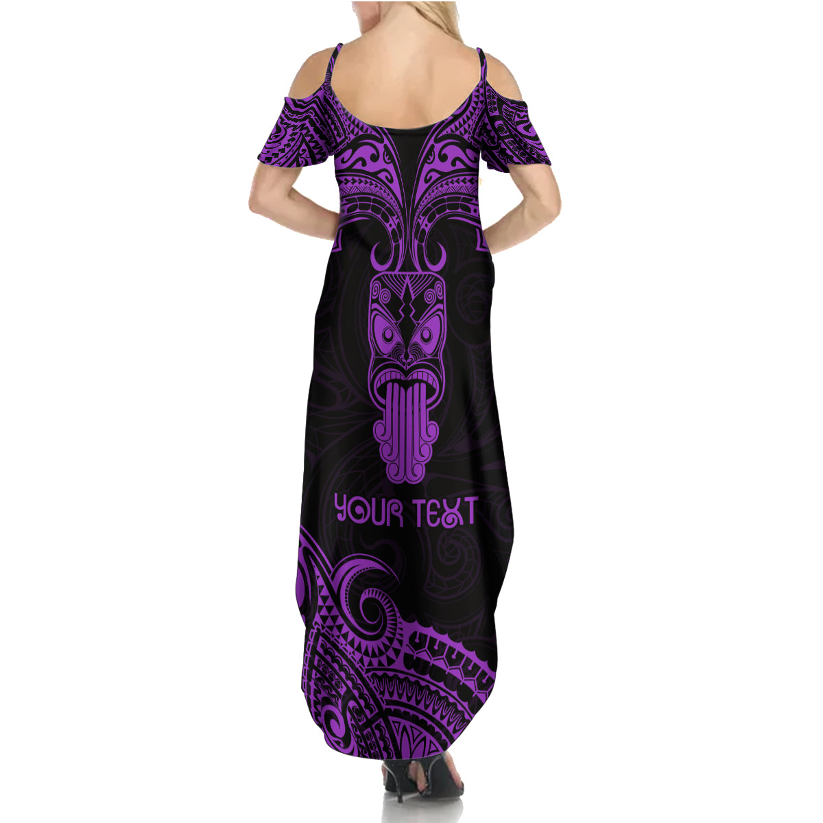 Personalised New Zealand Te Reo Maori Family Matching Summer Maxi Dress and Hawaiian Shirt Kia Kaha Maori Language Week Purple Style - Wonder Print Shop