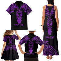 Personalised New Zealand Te Reo Maori Family Matching Tank Maxi Dress and Hawaiian Shirt Kia Kaha Maori Language Week Purple Style - Wonder Print Shop