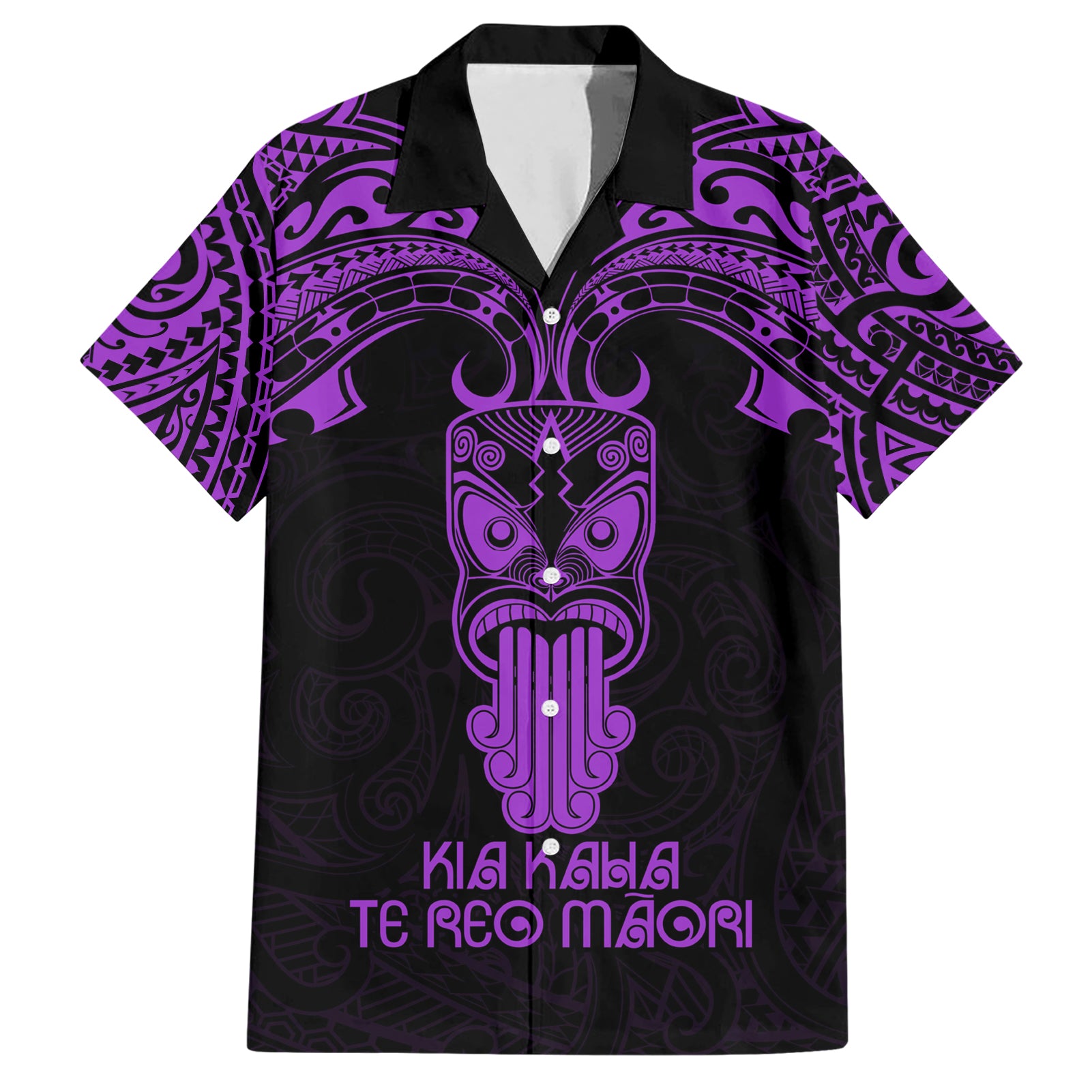 Personalised New Zealand Te Reo Maori Hawaiian Shirt Kia Kaha Maori Language Week Purple Style - Wonder Print Shop