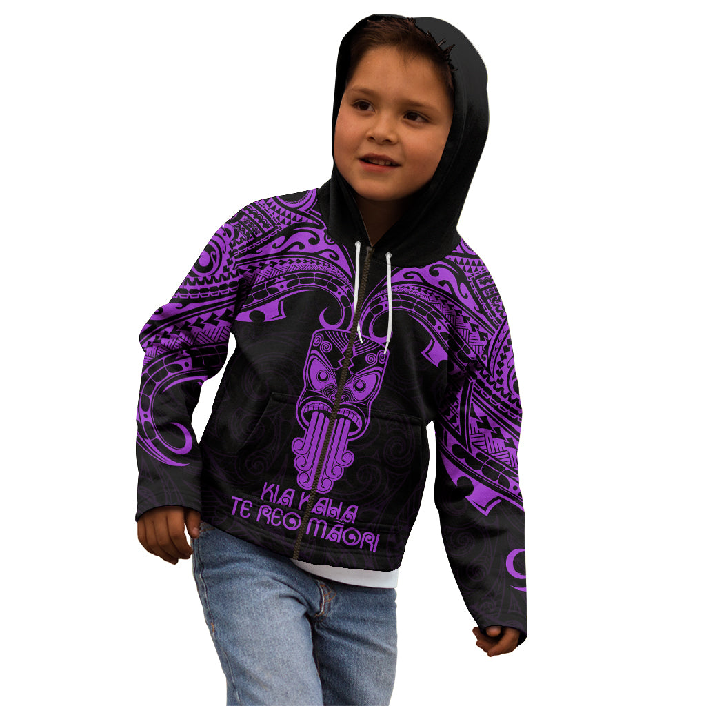 Personalised New Zealand Te Reo Maori Kid Hoodie Kia Kaha Maori Language Week Purple Style - Wonder Print Shop