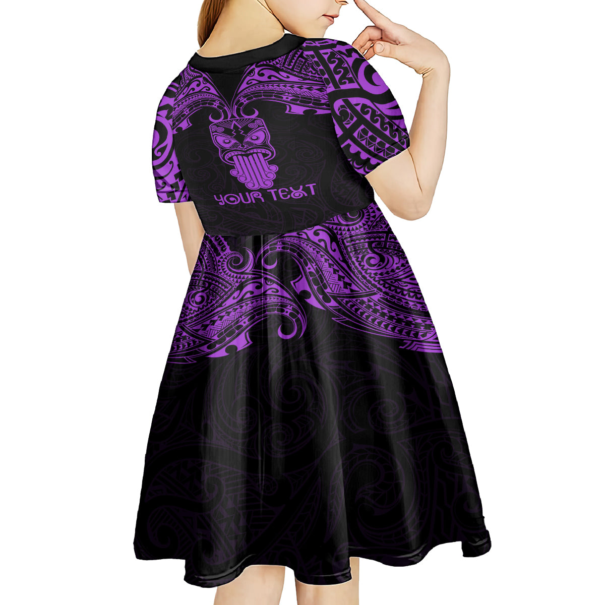 Personalised New Zealand Te Reo Maori Kid Short Sleeve Dress Kia Kaha Maori Language Week Purple Style - Wonder Print Shop