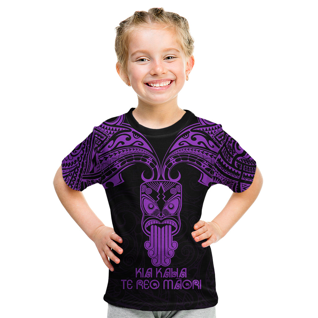 Personalised New Zealand Te Reo Maori Kid T Shirt Kia Kaha Maori Language Week Purple Style - Wonder Print Shop
