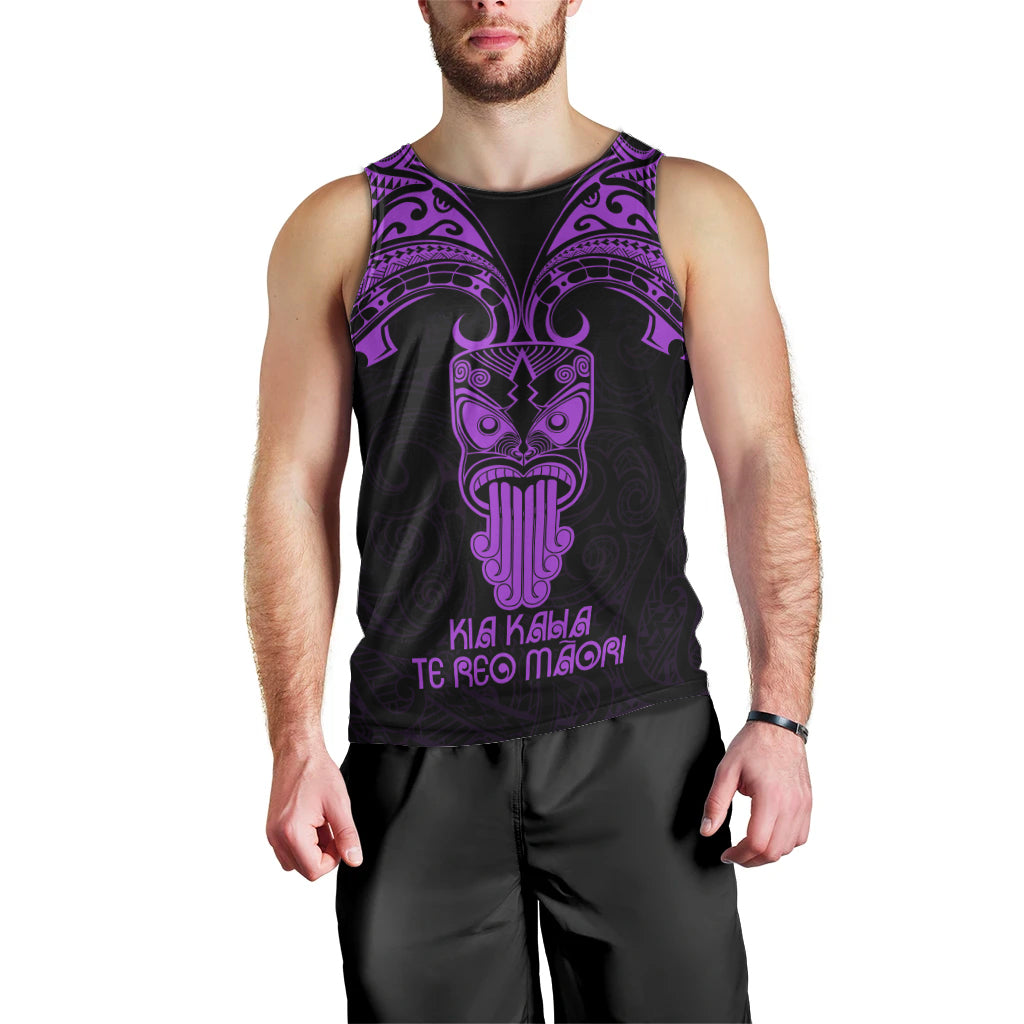 Personalised New Zealand Te Reo Maori Men Tank Top Kia Kaha Maori Language Week Purple Style LT9