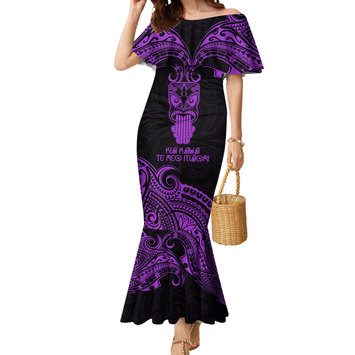 Personalised New Zealand Te Reo Maori Mermaid Dress Kia Kaha Maori Language Week Purple Style - Wonder Print Shop