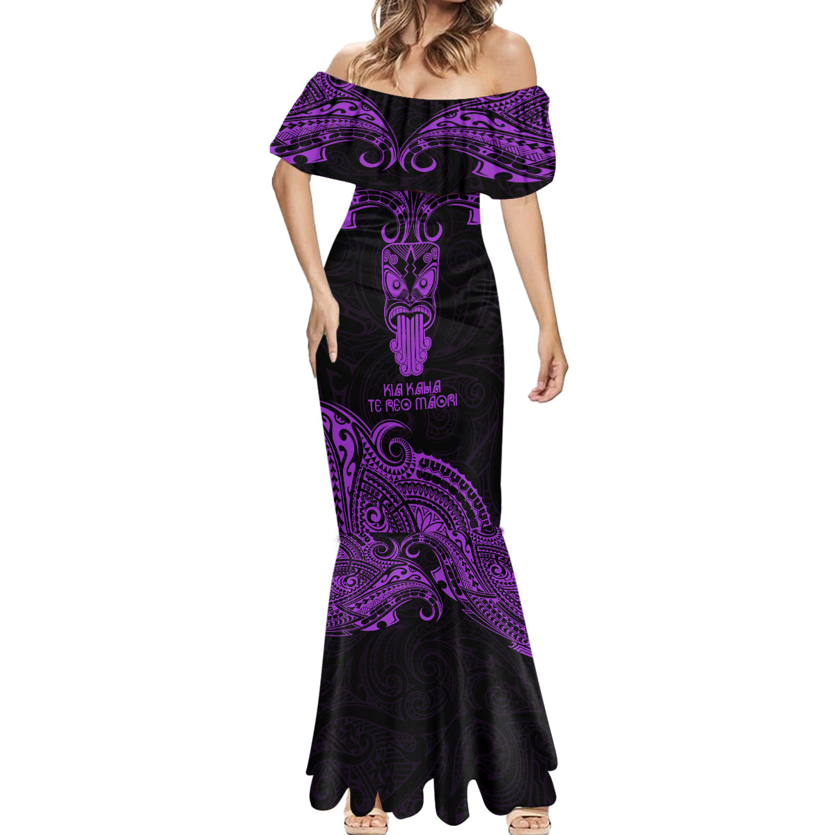 Personalised New Zealand Te Reo Maori Mermaid Dress Kia Kaha Maori Language Week Purple Style - Wonder Print Shop