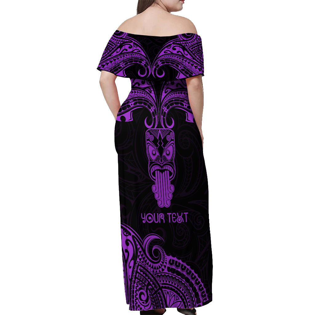 Personalised New Zealand Te Reo Maori Off Shoulder Maxi Dress Kia Kaha Maori Language Week Purple Style - Wonder Print Shop