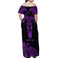 Personalised New Zealand Te Reo Maori Off Shoulder Maxi Dress Kia Kaha Maori Language Week Purple Style - Wonder Print Shop
