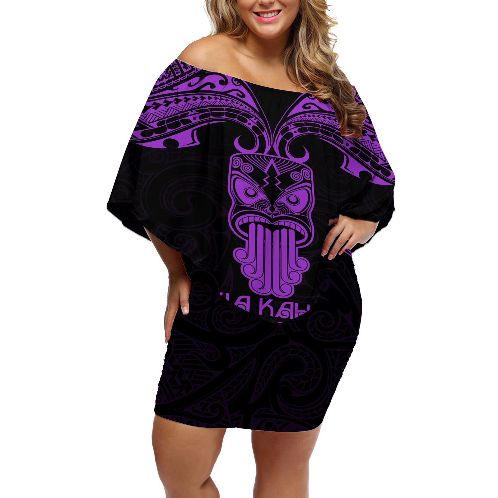 Personalised New Zealand Te Reo Maori Off Shoulder Short Dress Kia Kaha Maori Language Week Purple Style - Wonder Print Shop