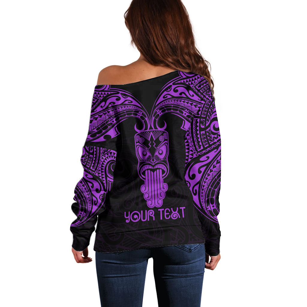 Personalised New Zealand Te Reo Maori Off Shoulder Sweater Kia Kaha Maori Language Week Purple Style - Wonder Print Shop