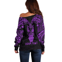 Personalised New Zealand Te Reo Maori Off Shoulder Sweater Kia Kaha Maori Language Week Purple Style - Wonder Print Shop