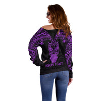 Personalised New Zealand Te Reo Maori Off Shoulder Sweater Kia Kaha Maori Language Week Purple Style - Wonder Print Shop