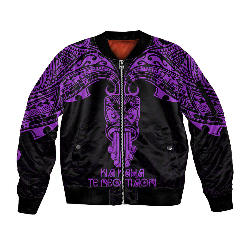 Personalised New Zealand Te Reo Maori Sleeve Zip Bomber Jacket Kia Kaha Maori Language Week Purple Style - Wonder Print Shop
