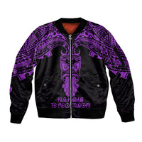 Personalised New Zealand Te Reo Maori Sleeve Zip Bomber Jacket Kia Kaha Maori Language Week Purple Style - Wonder Print Shop