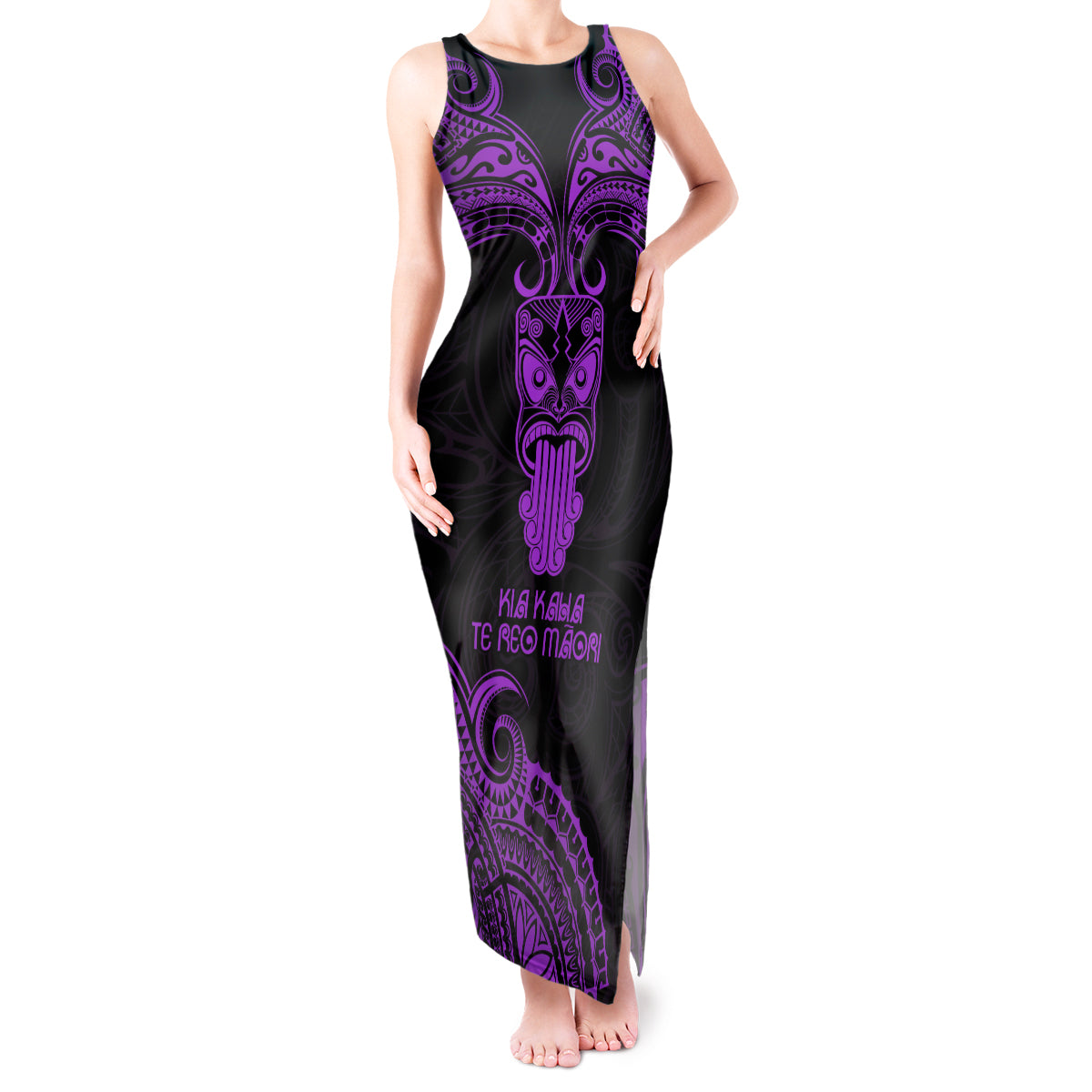 Personalised New Zealand Te Reo Maori Tank Maxi Dress Kia Kaha Maori Language Week Purple Style - Wonder Print Shop