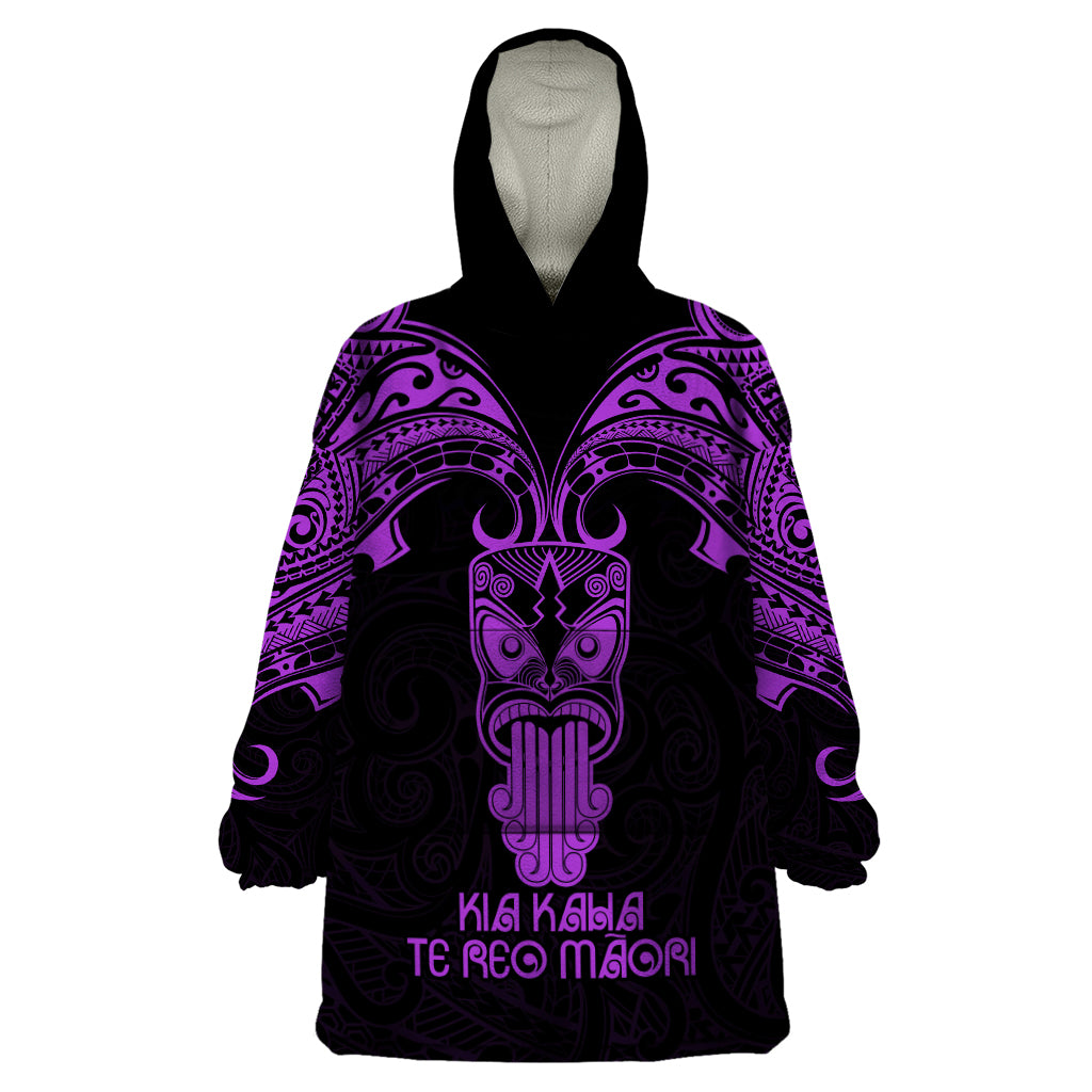 Personalised New Zealand Te Reo Maori Wearable Blanket Hoodie Kia Kaha Maori Language Week Purple Style - Wonder Print Shop