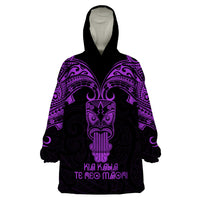 Personalised New Zealand Te Reo Maori Wearable Blanket Hoodie Kia Kaha Maori Language Week Purple Style - Wonder Print Shop