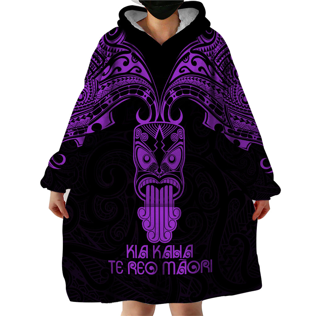 Personalised New Zealand Te Reo Maori Wearable Blanket Hoodie Kia Kaha Maori Language Week Purple Style - Wonder Print Shop