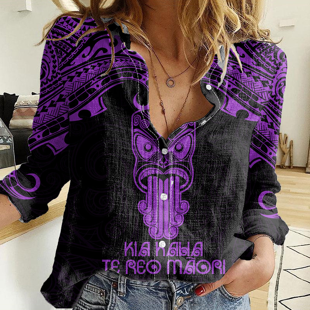 Personalised New Zealand Te Reo Maori Women Casual Shirt Kia Kaha Maori Language Week Purple Style - Wonder Print Shop