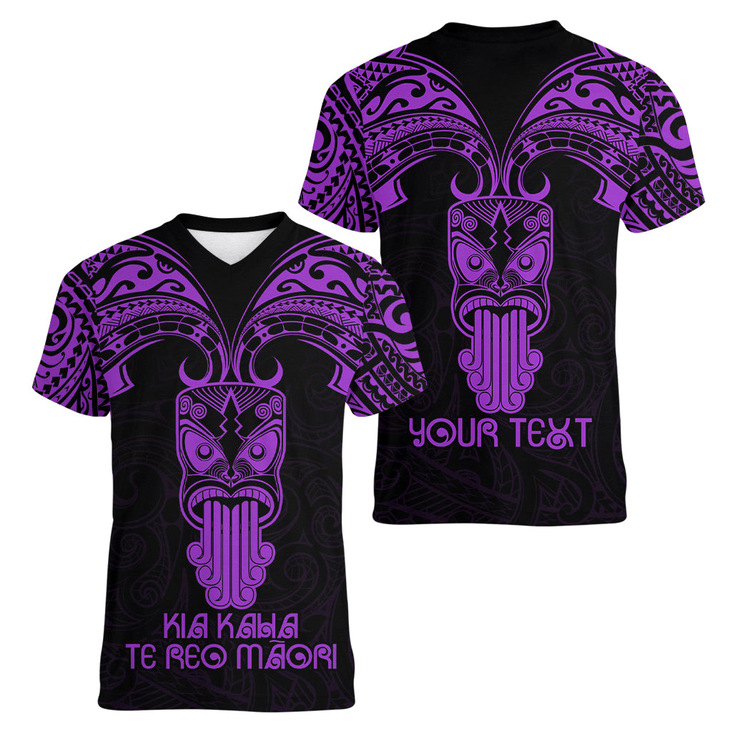 Personalised New Zealand Te Reo Maori Women V Neck T Shirt Kia Kaha Maori Language Week Purple Style - Wonder Print Shop