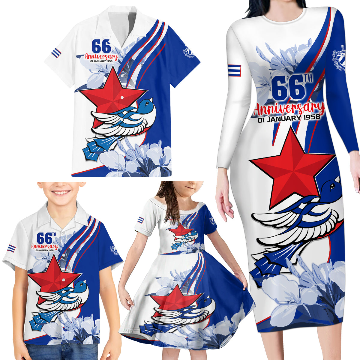 Cuba Triumph of the Revolution Personalized Family Matching Long Sleeve Bodycon Dress and Hawaiian Shirt Freedom And Liberty LT9 - Wonder Print Shop