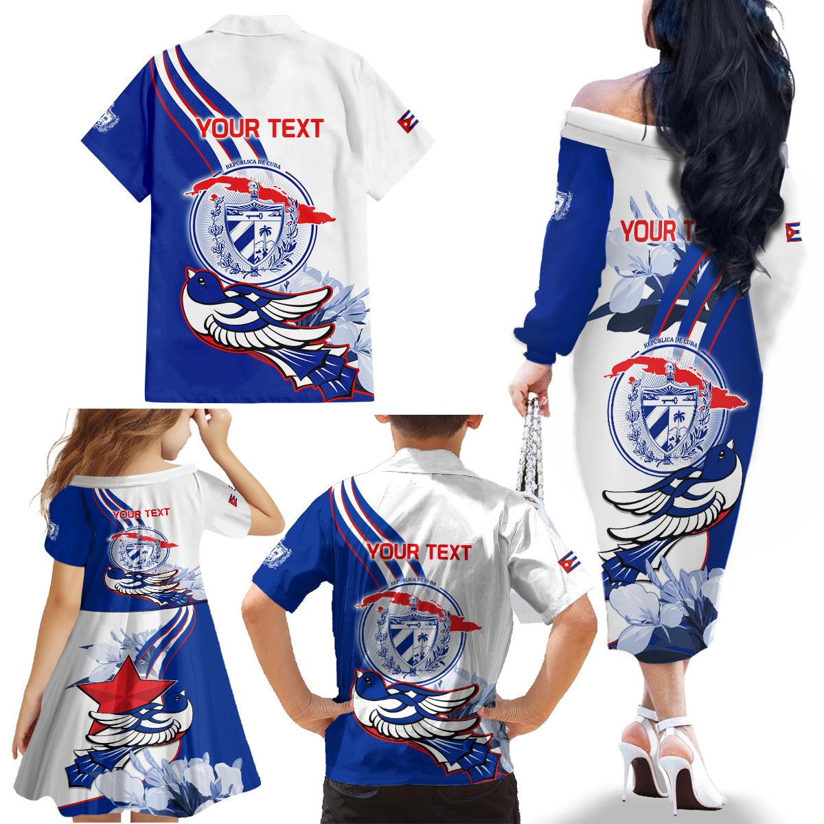 Cuba Triumph of the Revolution Personalized Family Matching Off Shoulder Long Sleeve Dress and Hawaiian Shirt Freedom And Liberty - Wonder Print Shop