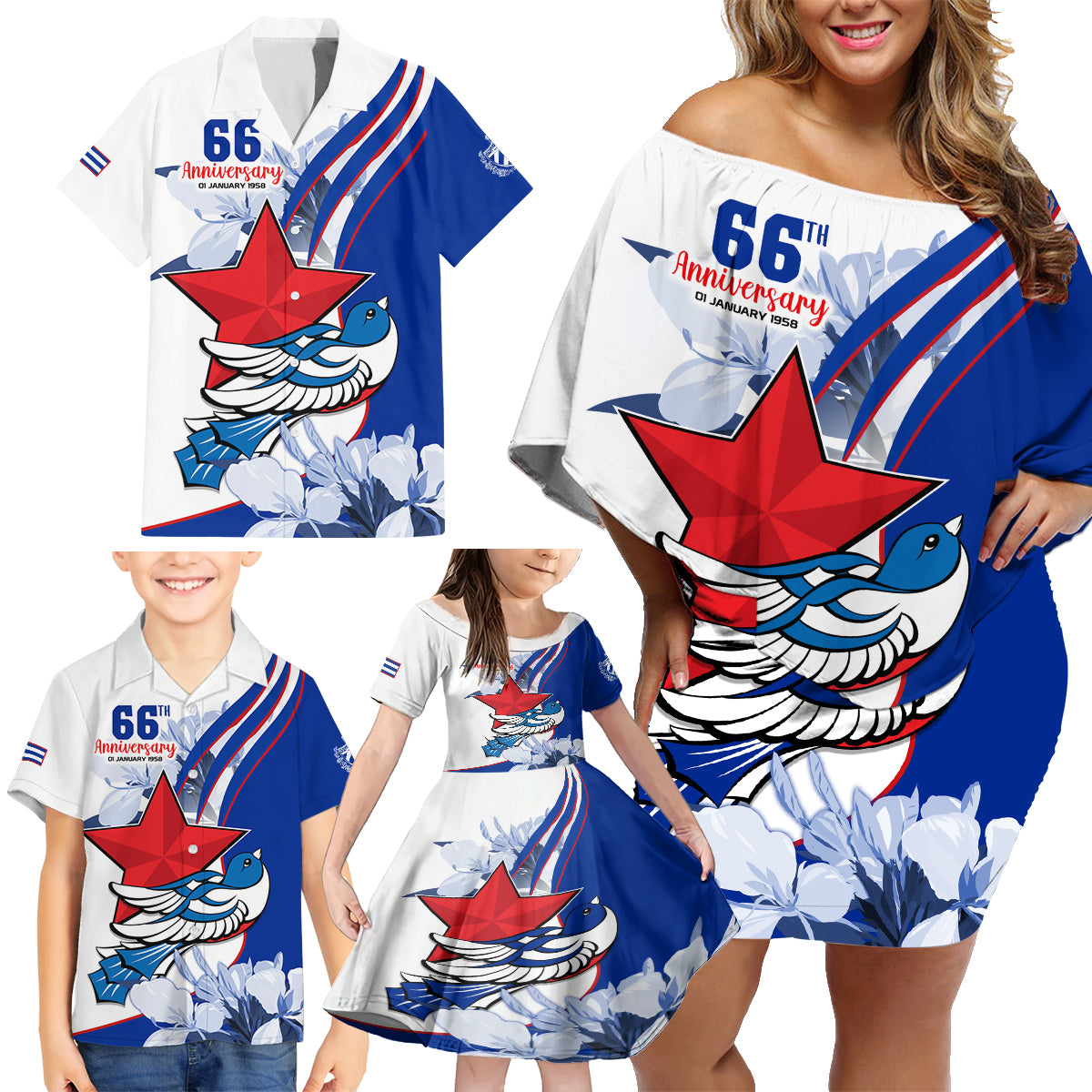 Cuba Triumph of the Revolution Personalized Family Matching Off Shoulder Short Dress and Hawaiian Shirt Freedom And Liberty LT9 - Wonder Print Shop