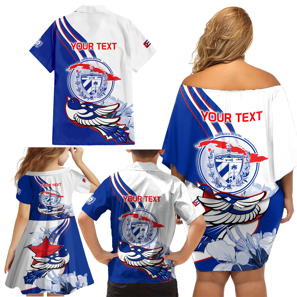Cuba Triumph of the Revolution Personalized Family Matching Off Shoulder Short Dress and Hawaiian Shirt Freedom And Liberty LT9 - Wonder Print Shop