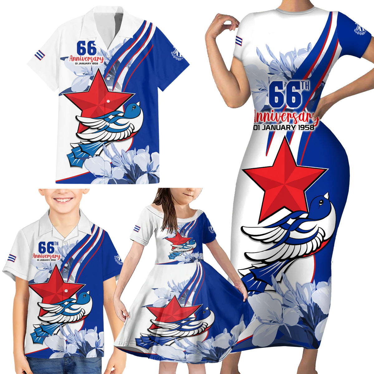 Cuba Triumph of the Revolution Personalized Family Matching Short Sleeve Bodycon Dress and Hawaiian Shirt Freedom And Liberty - Wonder Print Shop