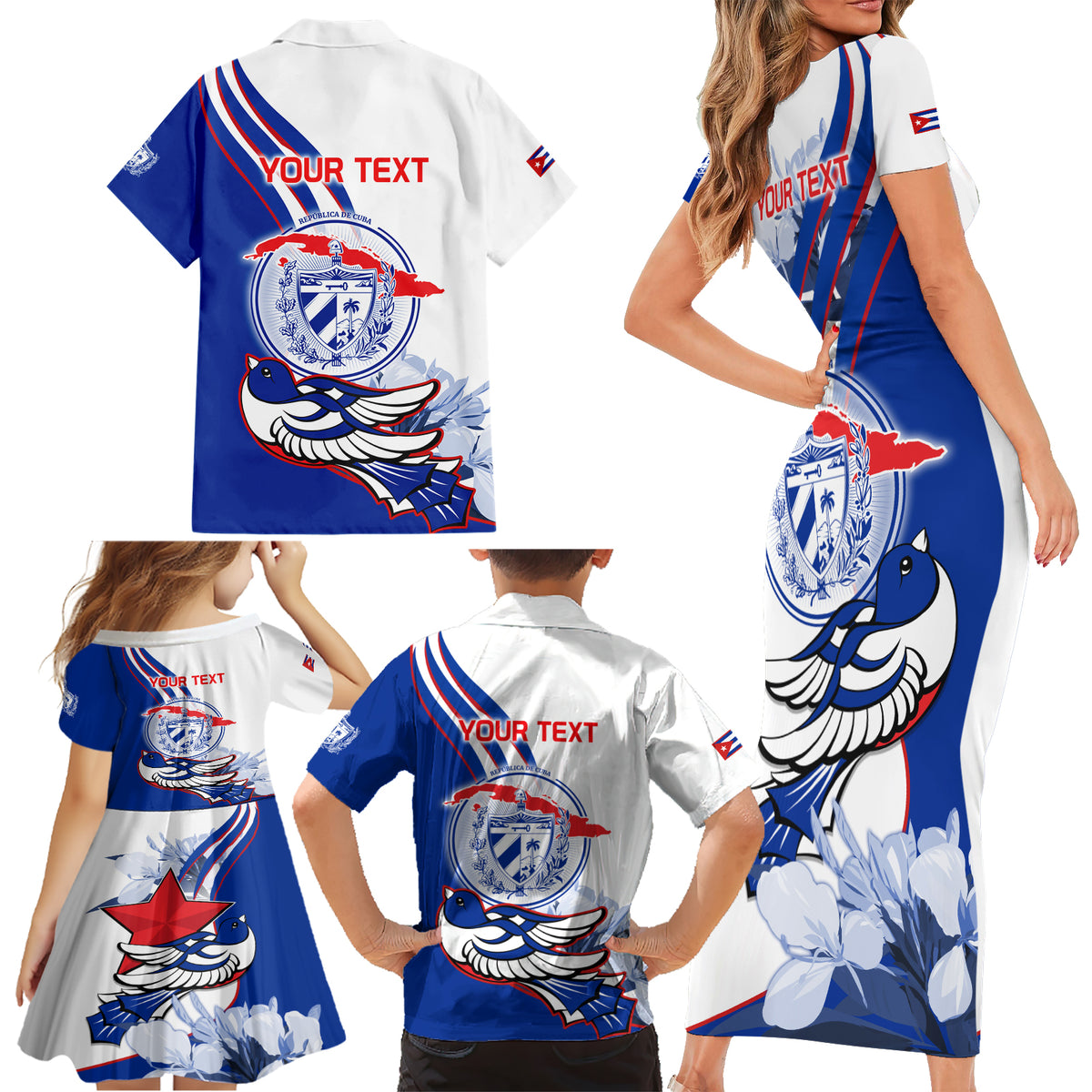 Cuba Triumph of the Revolution Personalized Family Matching Short Sleeve Bodycon Dress and Hawaiian Shirt Freedom And Liberty - Wonder Print Shop