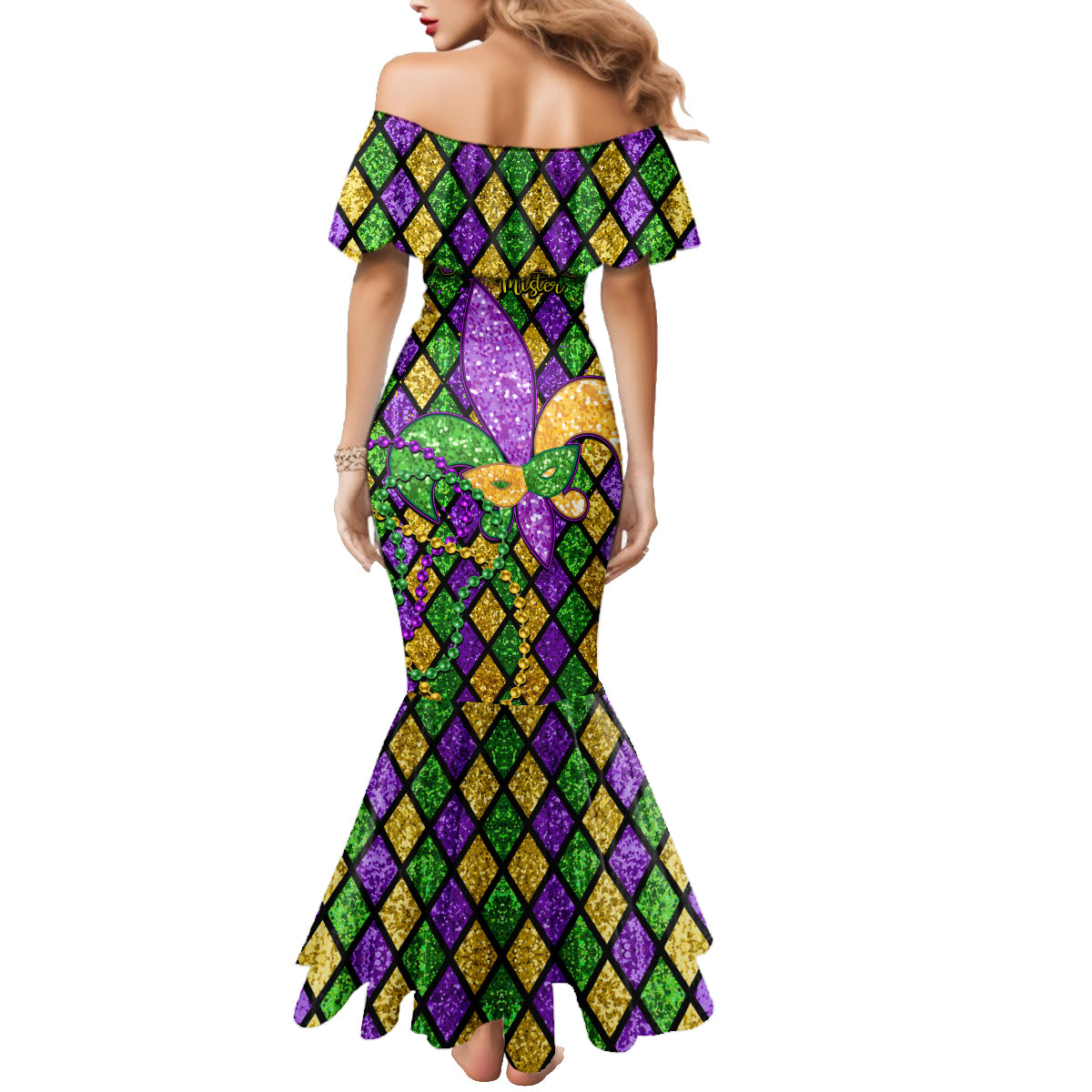 Mardi Gras Glitter Mask with Fleur-de-lis Family Matching Mermaid Dress and Hawaiian Shirt LT9 - Wonder Print Shop