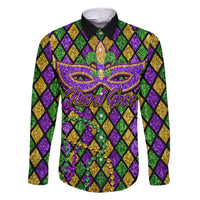 Mardi Gras Glitter Mask with Fleur-de-lis Family Matching Short Sleeve Bodycon Dress and Hawaiian Shirt - Wonder Print Shop