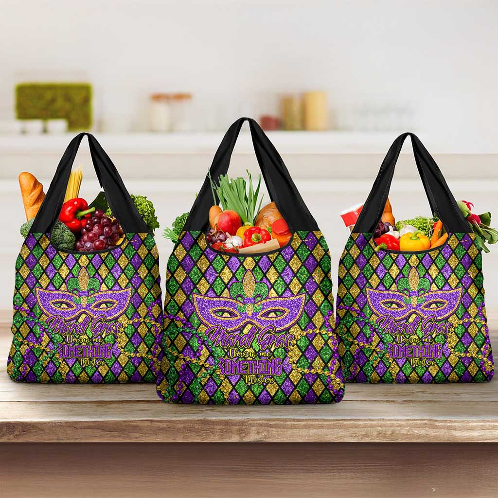 Mardi Gras Glitter Mask with Fleur-de-lis Grocery Bag
