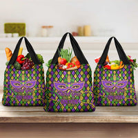 Mardi Gras Glitter Mask with Fleur-de-lis Grocery Bag