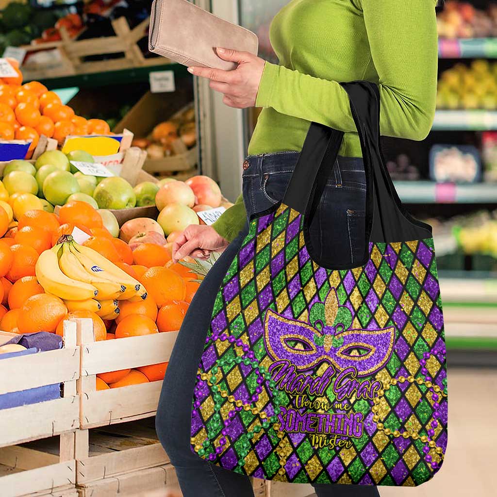 Mardi Gras Glitter Mask with Fleur-de-lis Grocery Bag