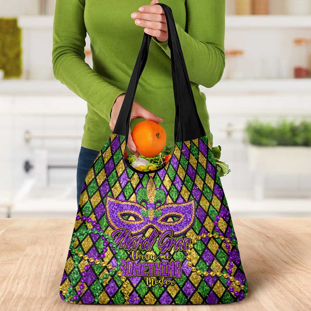 Mardi Gras Glitter Mask with Fleur-de-lis Grocery Bag