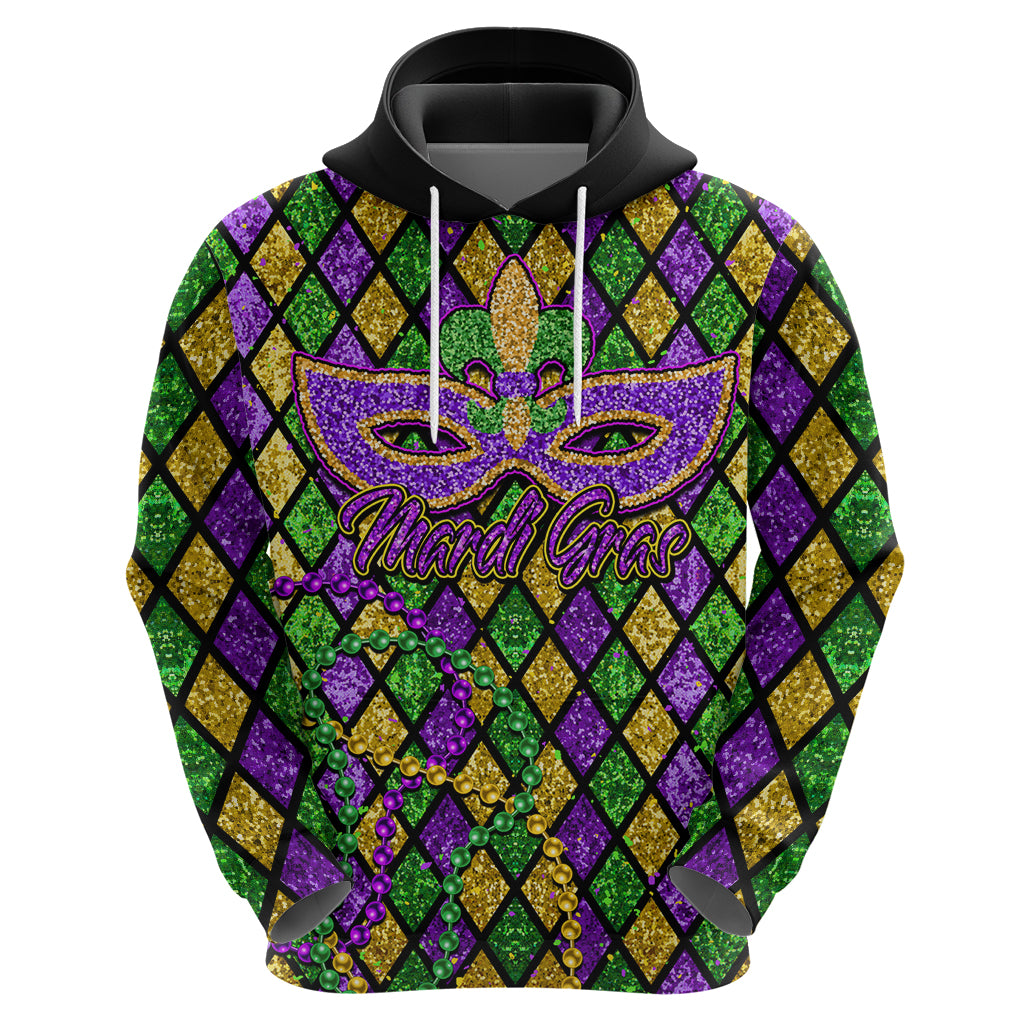 Mardi Gras Glitter Mask with Fleur-de-lis Hoodie - Wonder Print Shop