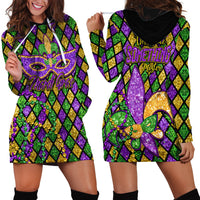 Mardi Gras Glitter Mask with Fleur-de-lis Hoodie Dress - Wonder Print Shop