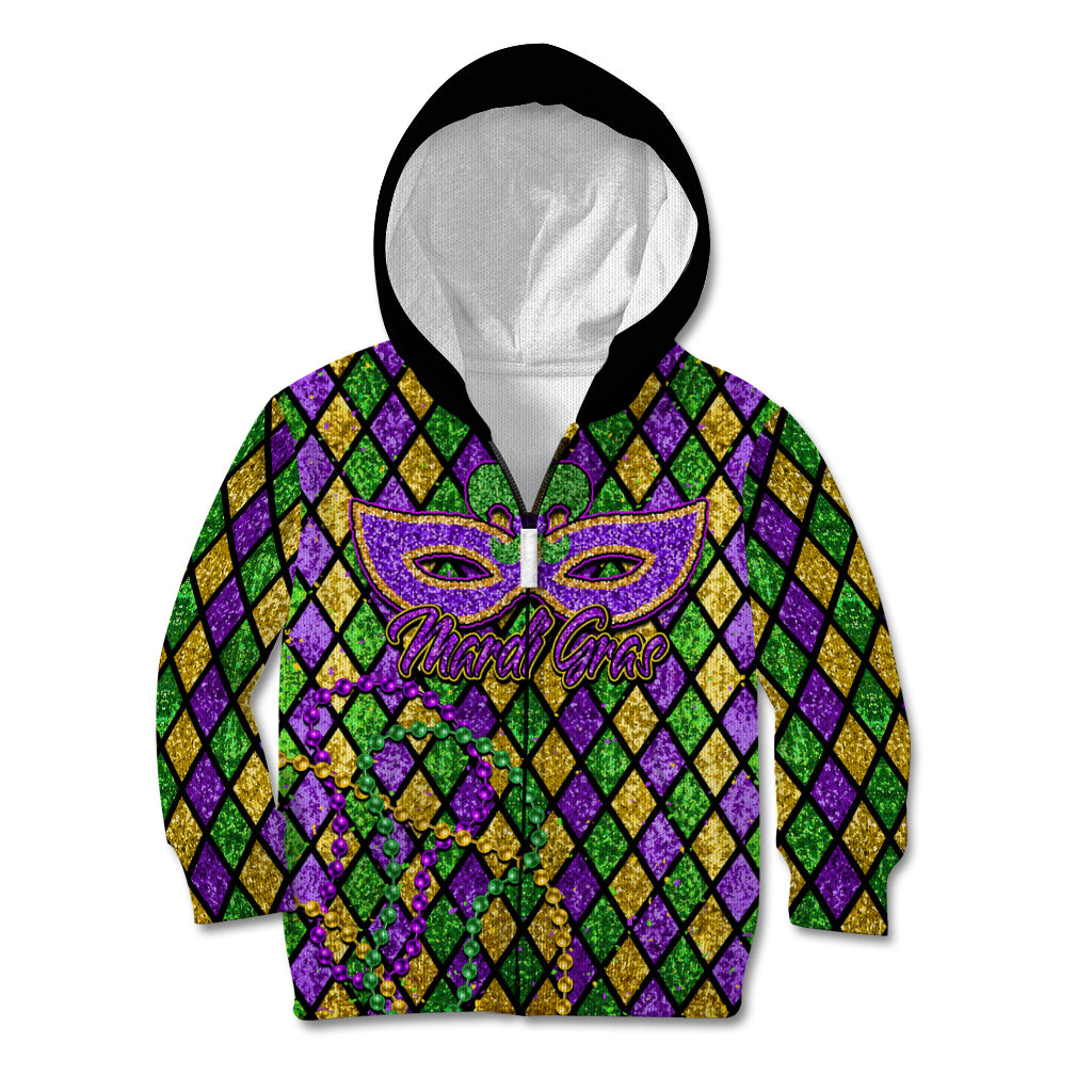 Mardi Gras Glitter Mask with Fleur-de-lis Kid Hoodie - Wonder Print Shop