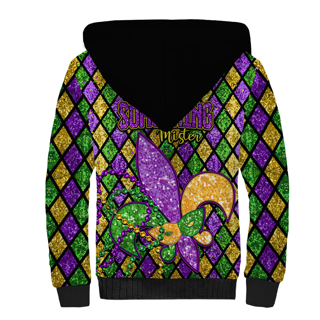 Mardi Gras Glitter Mask with Fleur-de-lis Sherpa Hoodie - Wonder Print Shop