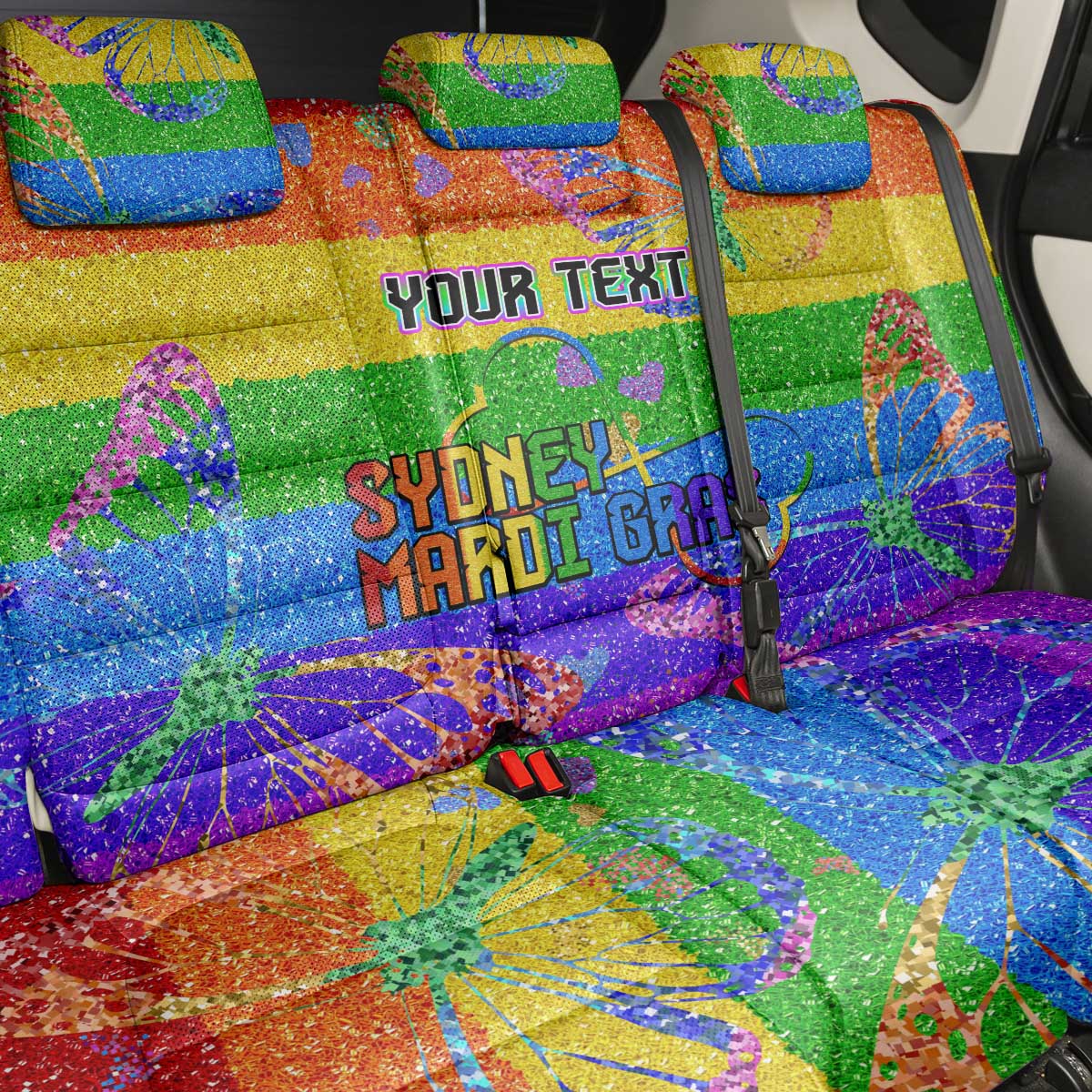 Sydney Mardi Gras Personalized Back Car Seat Cover Pride Rainbow Glitter Colorful Style LT9 - Wonder Print Shop