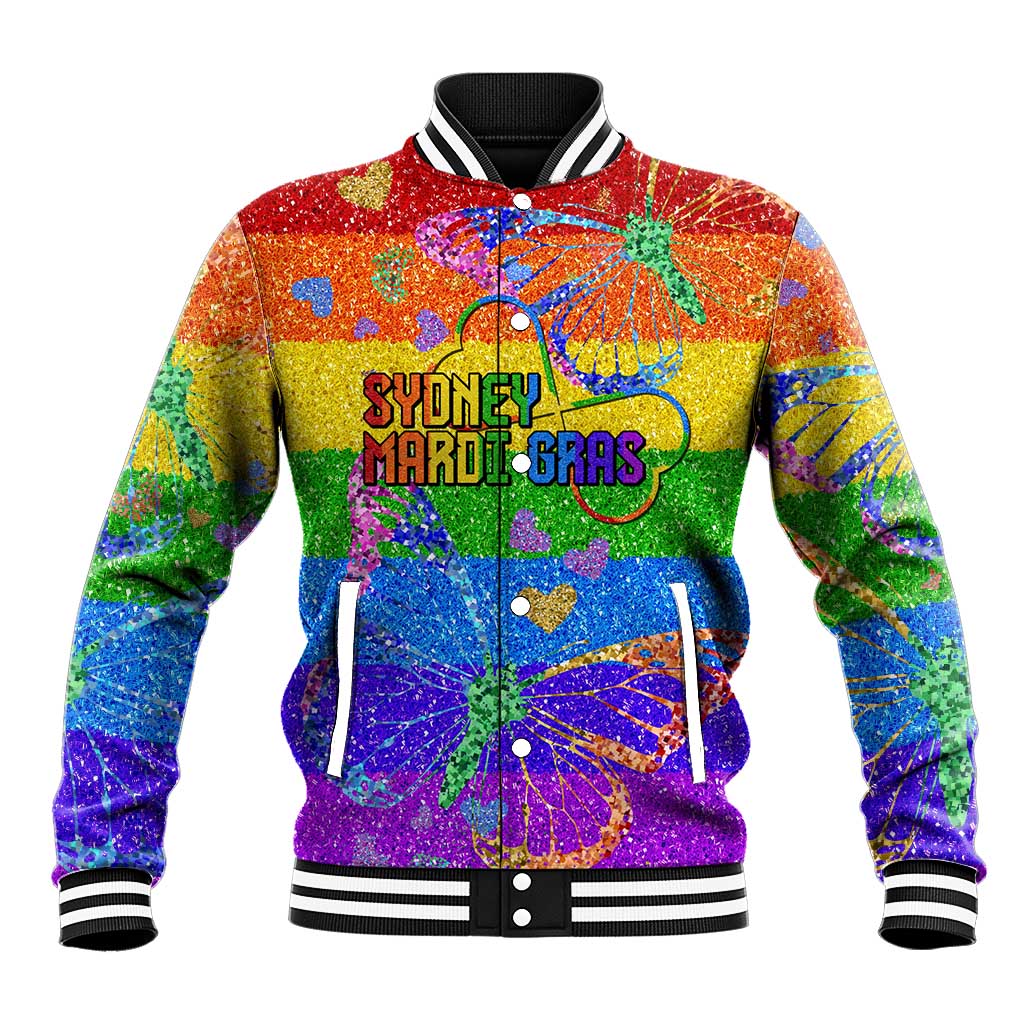 Sydney Mardi Gras Personalized Baseball Jacket Pride Rainbow Glitter Colorful Style LT9 - Wonder Print Shop
