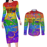 Sydney Mardi Gras Personalized Couples Matching Long Sleeve Bodycon Dress and Long Sleeve Button Shirt Pride Rainbow Glitter Colorful Style LT9 - Wonder Print Shop