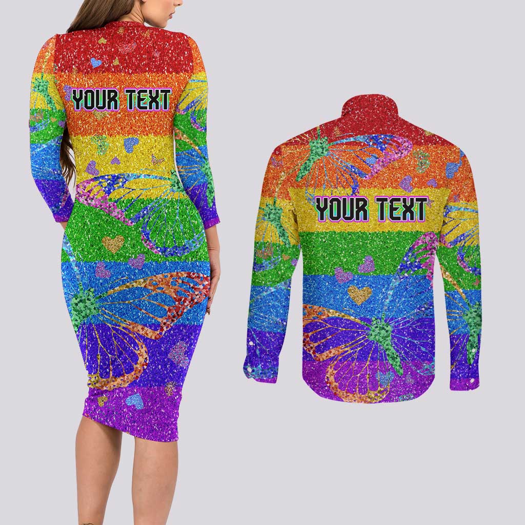 Sydney Mardi Gras Personalized Couples Matching Long Sleeve Bodycon Dress and Long Sleeve Button Shirt Pride Rainbow Glitter Colorful Style LT9 - Wonder Print Shop