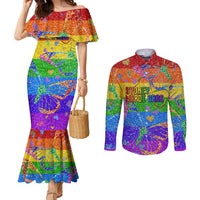 Sydney Mardi Gras Personalized Couples Matching Mermaid Dress and Long Sleeve Button Shirt Pride Rainbow Glitter Colorful Style